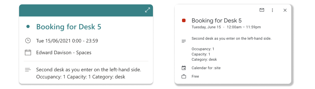 Modal showing the Outlook and Google events in the calendar