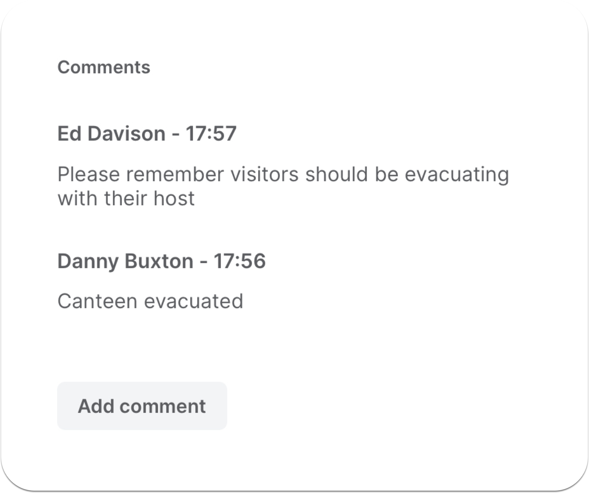 Des commentaires sont ajoutés au rapport d'évacuation partagé en temps réel