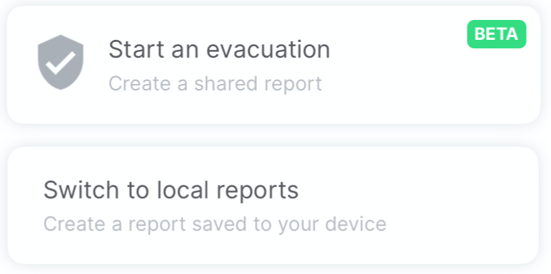 Die Möglichkeit, entweder einen gemeinsamen oder einen lokalen Evakuierungsbericht auszuwählen